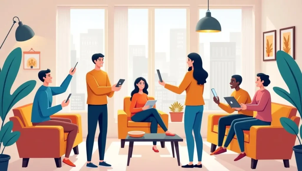 Diverse group interacting in a shared co-living spaces